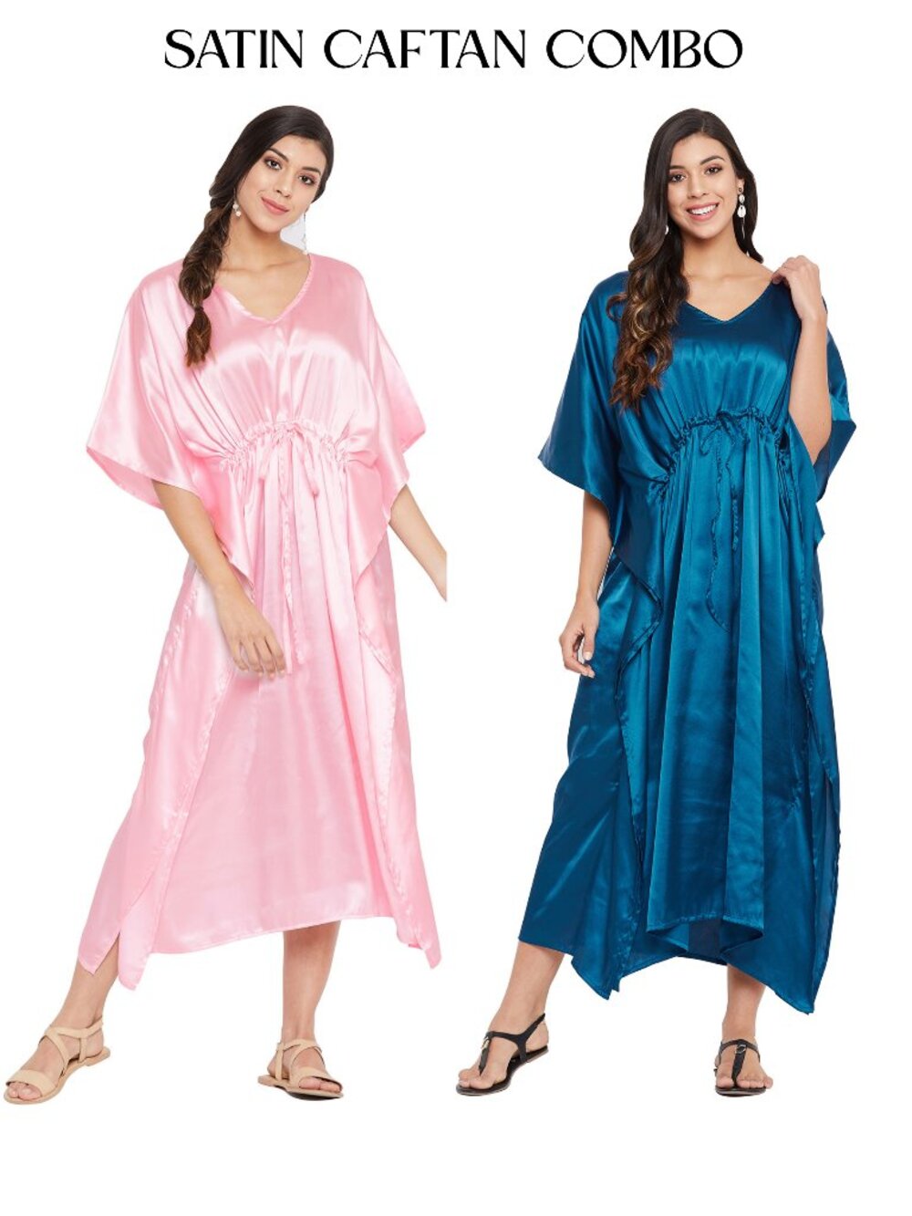Women Plus Size Satin Solid Loungewear Caftan Dress Loose Fits Maxi Dresses